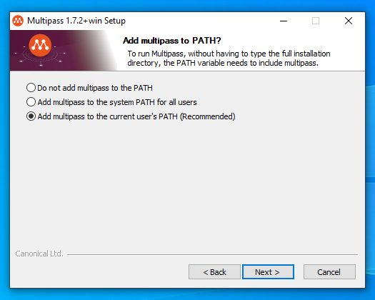 Check Add multipass to PATH