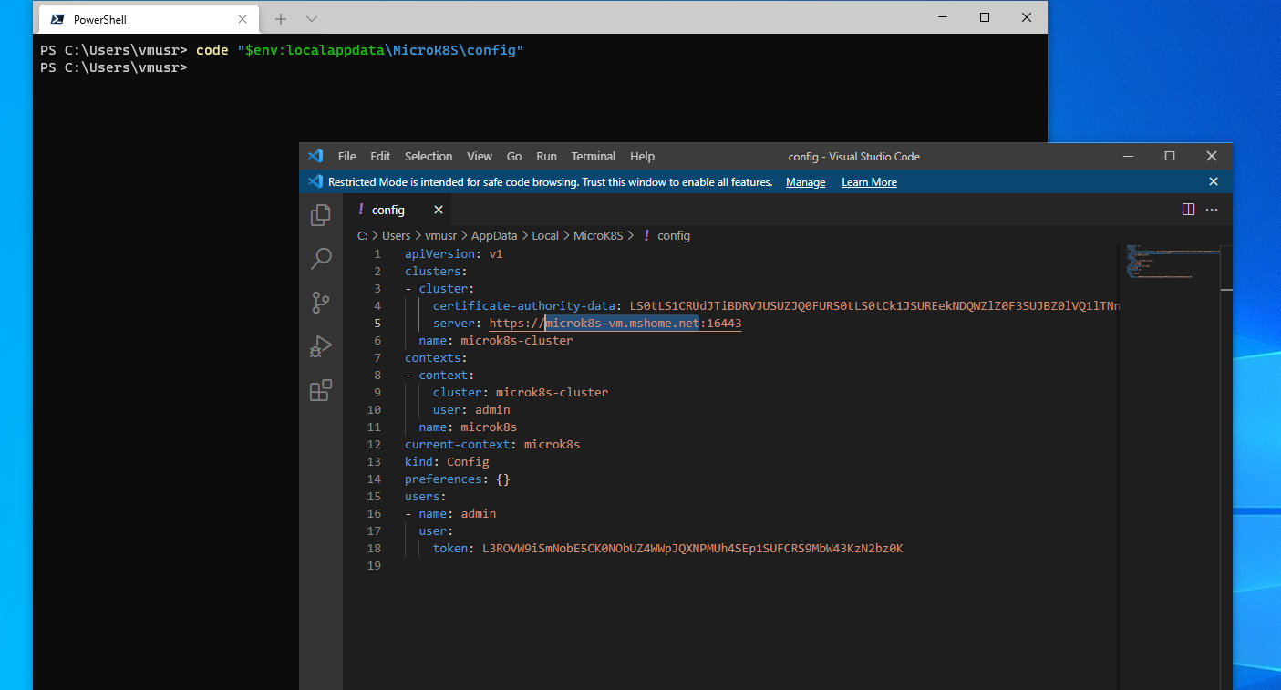 set MicroK8S config file