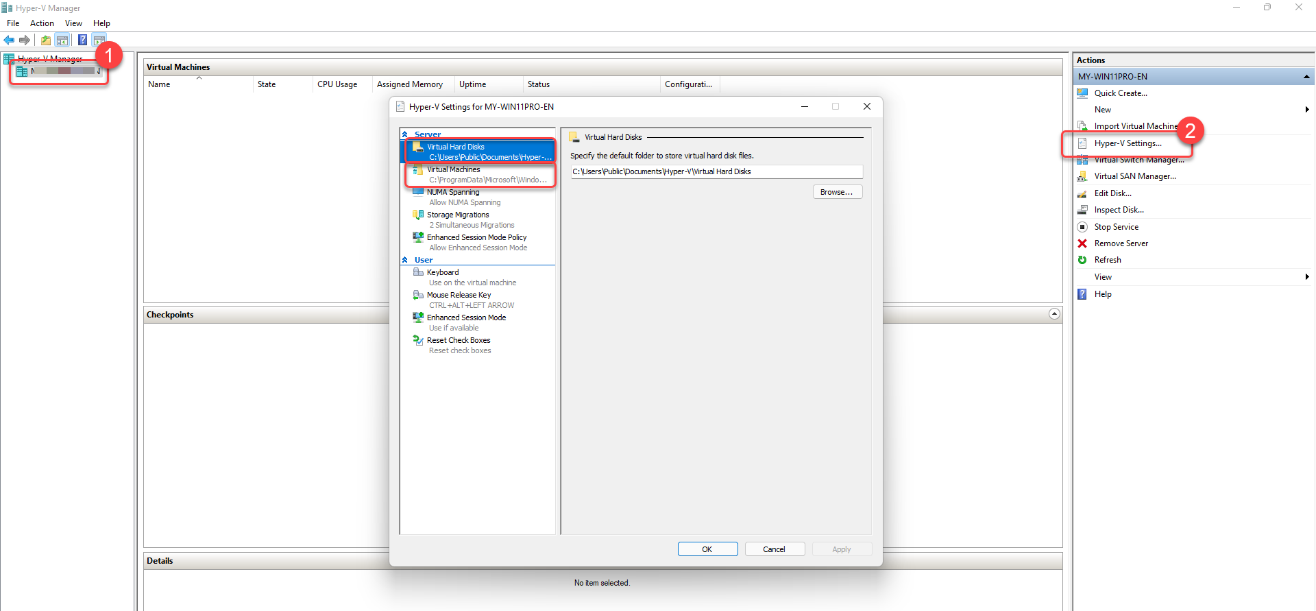 Open Hyper-V manager configuration UI